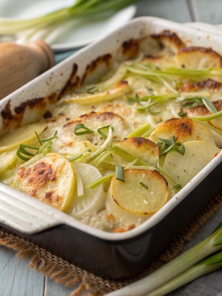Kartoffelgratin mit Käse und Lauch