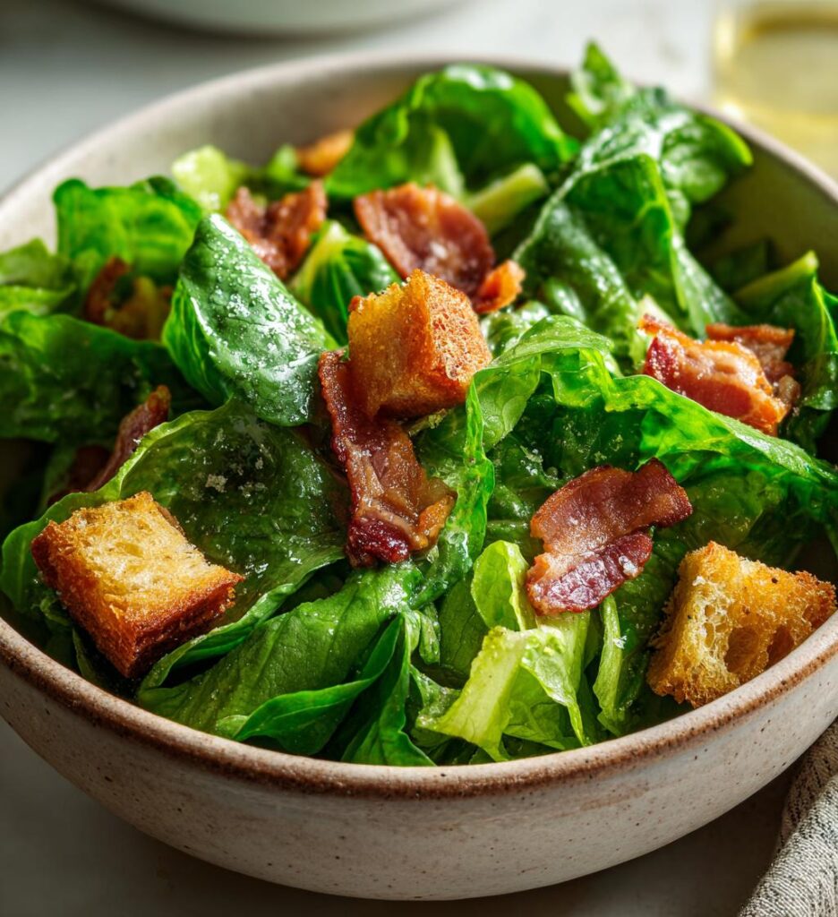 Feldsalat mit Speck und Croutons